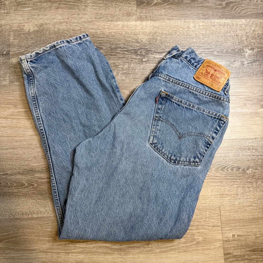 Levis 550 Relaxed Fit Tapered Leg Light Wash Blue Denim Jeans Mens 40x30